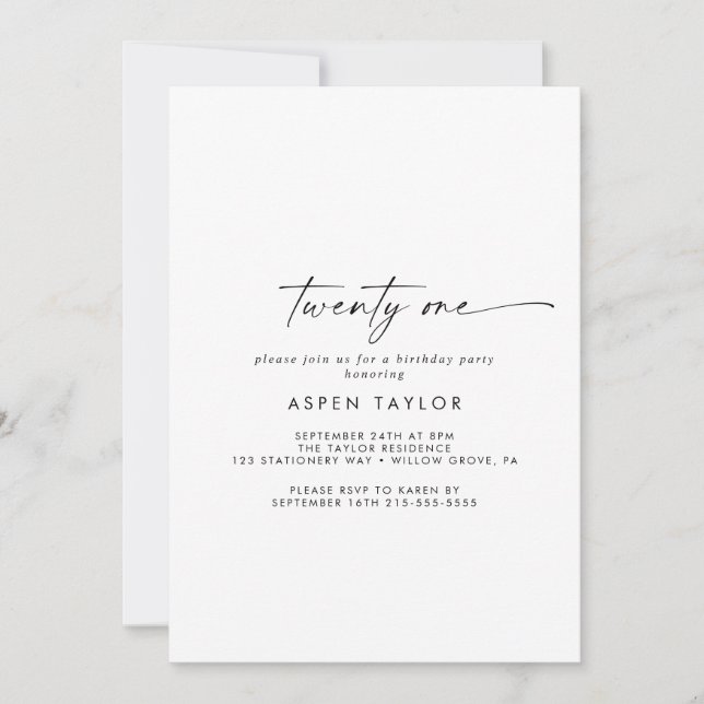 Guión moderno Invitación a la fiesta de cumpleaños (Anverso)