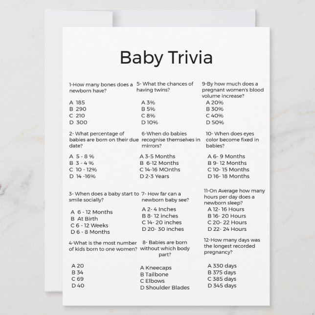 Guión moderno juego de trivia de bebé juego de duc (Anverso)