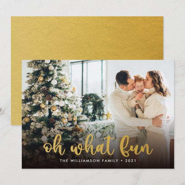 Guión moderno Oh Qué Tarjeta De Navidades De Fotos (Anverso / Reverso)