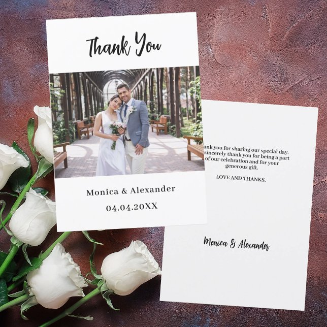 Guión moderno simple boda foto tarjeta de agradeci (Subido por el creador)