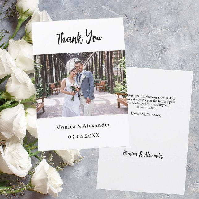 Guión moderno simple boda foto tarjeta de agradeci (Subido por el creador)