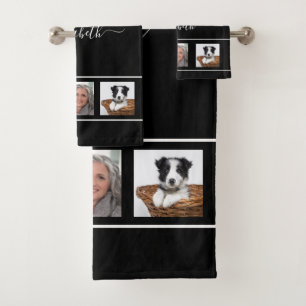 Guión monograma del collage de fotografías en blan