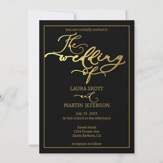 Guión negro y dorado moderno Invitación elegante (Anverso)