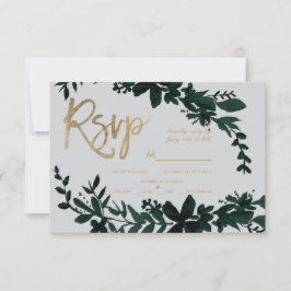 Guión oro de moda Floral verde gris rsvp boda
