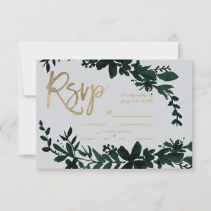 Guión oro de moda Floral verde gris rsvp boda