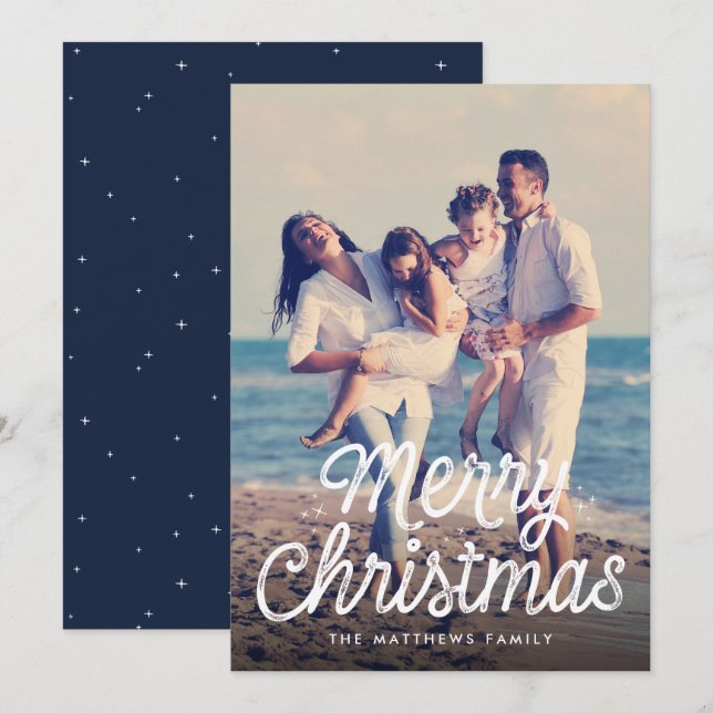 Guión retro de Feliz Navidad foto estrellas (Anverso / Reverso)