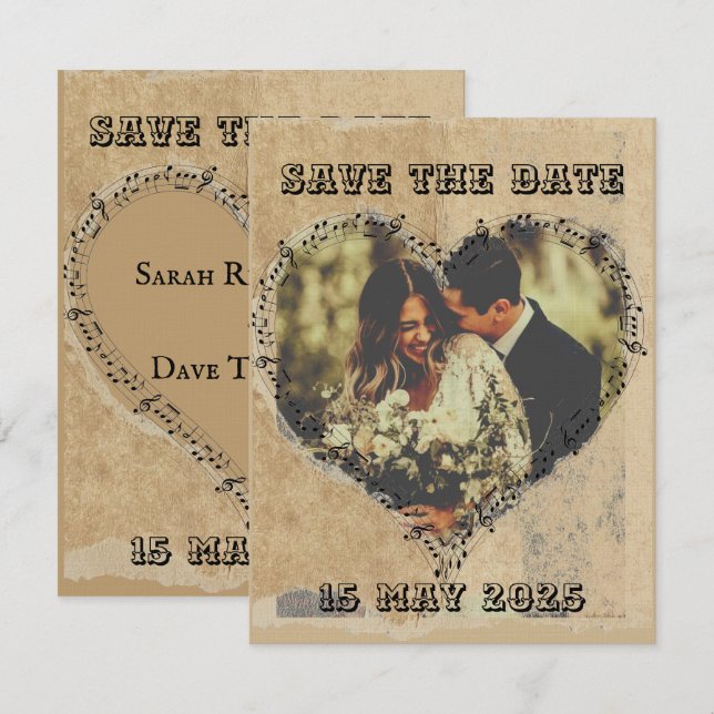 Guión Retro Rústico con marco de corazón de notas  (Anverso / Reverso)