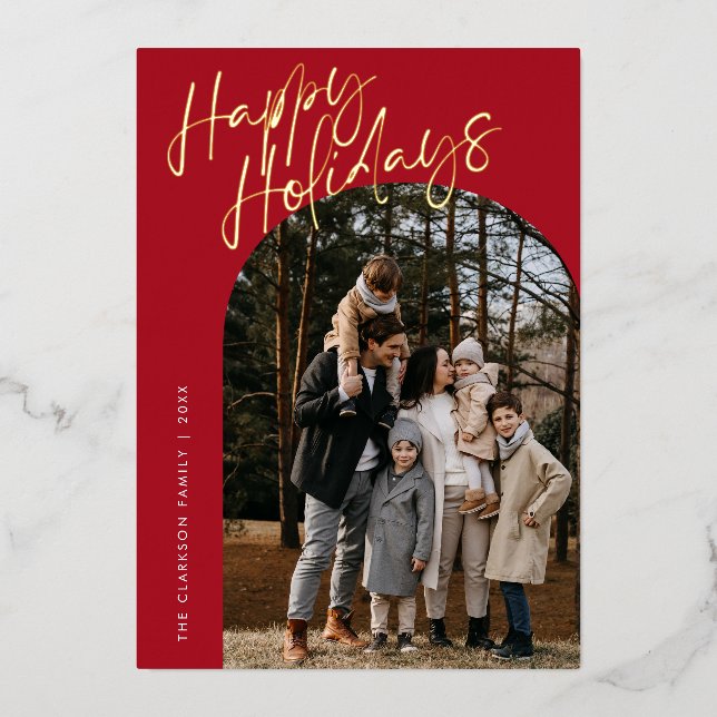 Guión Rojo Moderno Feliz Festividad Arch 2 Foto (Anverso)