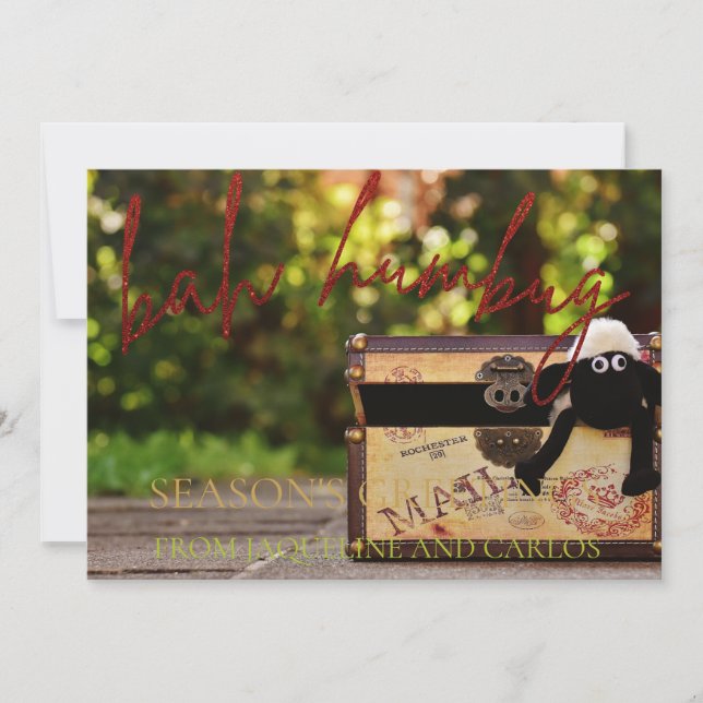 Guión rojo Purpurina Bah Humbug Tarjeta fotográfic (Anverso)