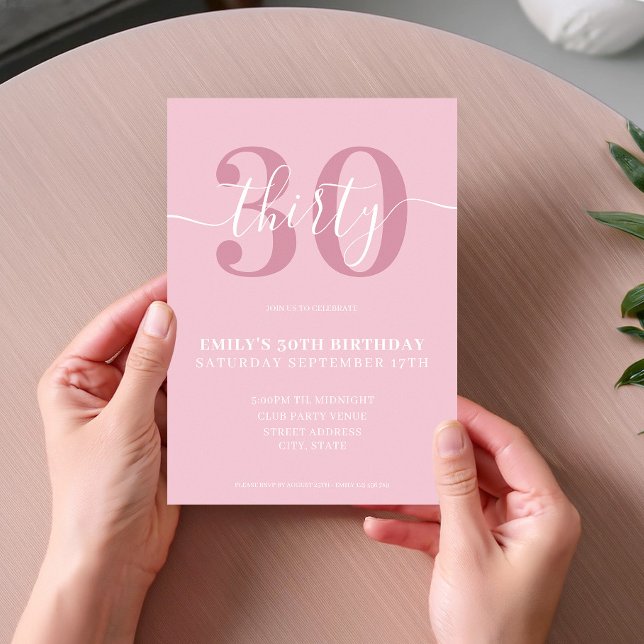 Guión rosa elegante Invitación a los 30 años (Subido por el creador)