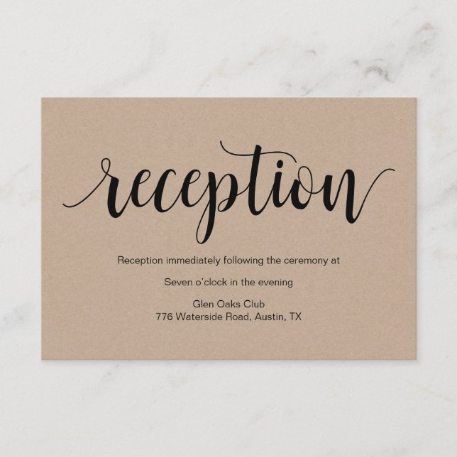 Guión rústico, negro kraft, recepción de bodas (Anverso)
