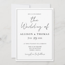 Guión simple Invitación a la boda blanca y negra