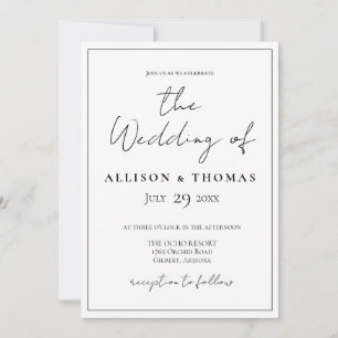 Guión simple Invitación a la boda blanca y negra