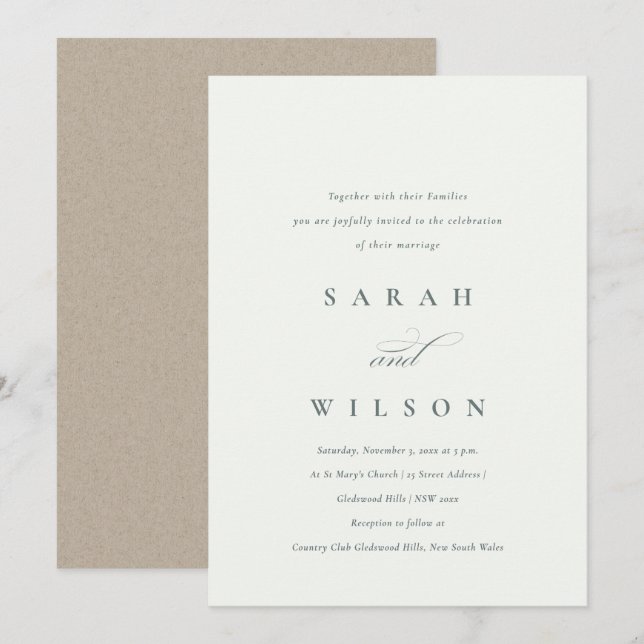 Guión simple Invitación a la boda de Kraft blanco  (Anverso / Reverso)