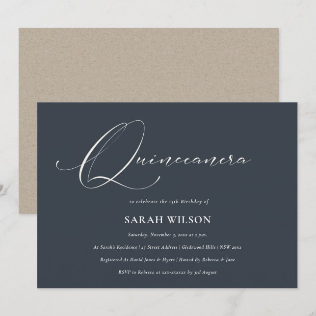 Guión simple Invitación a la Quinceañera Blanca de (Anverso / Reverso)