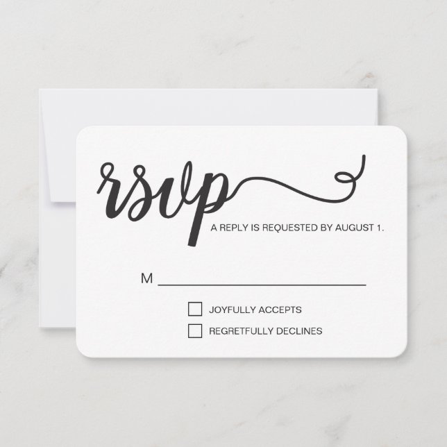 Guión simple RSVP elegante en blanco y negro (Anverso)