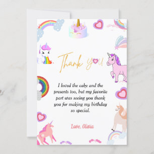 Guión simple unicornio cumpleaños tarjeta de agrad