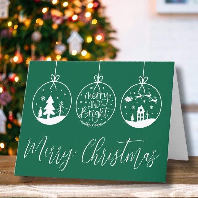 Guión verde Feliz Navidad (Simple Green Ornament Script Merry Christmas Holiday Card )