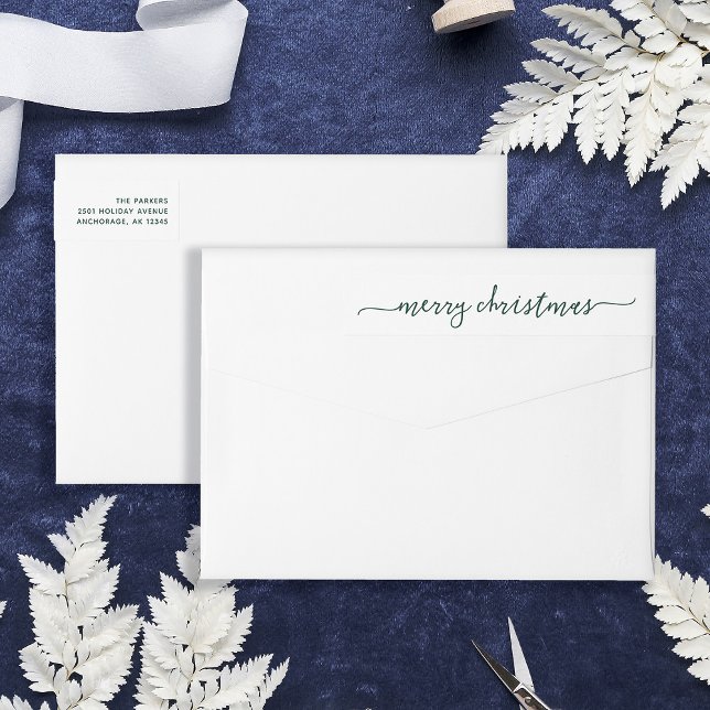 Guión verde moderno | Dirección navideña (Stylish and elegant wrap-around return address labels for Christmas)