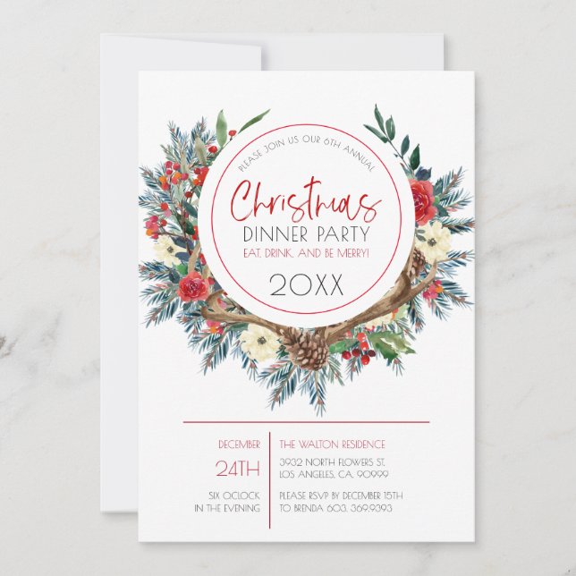 Guirnalda de flores de Navidad con cuernos de cier (Anverso)