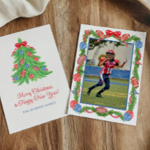 Guirnalda de fútbol de Navidad en acuarela y foto