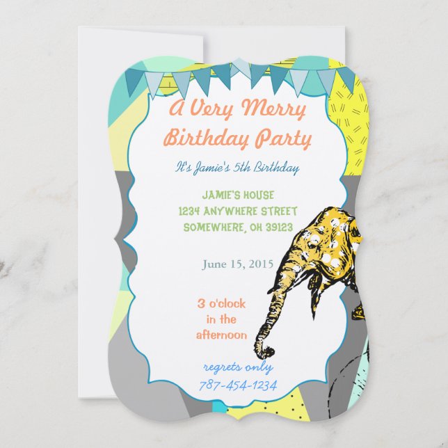 Guirnalda de Invitación de Cumpleaños de Elefante  (Anverso)
