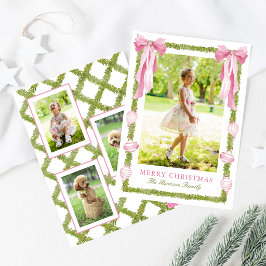 Guirnalda de lazo rosa acuarela Navidad Foto
