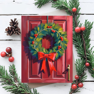 Guirnalda de Navidad Puerta Roja Acuarela
