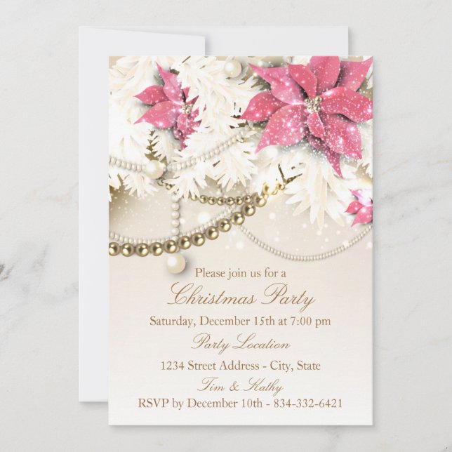 Guirnalda de Navidad Rosa | Invitación para Fiesta (Anverso)
