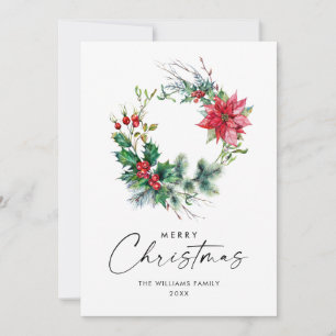 Guirnalda festiva de poinsettia de acebo Tarjeta d