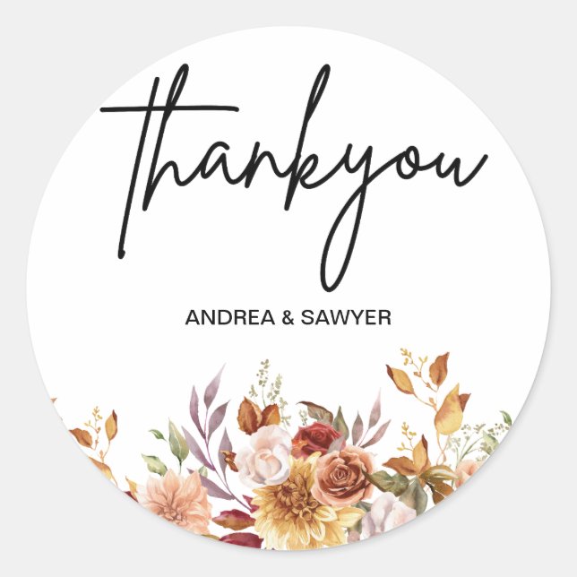 Guirnalda floral de acuarela Pegatina redonda clás (Anverso)