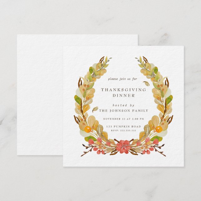 Guirnalda floral de la invitación de la cena de la (Anverso / Reverso)