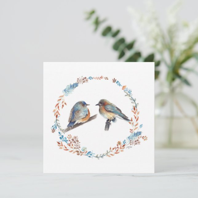 Guirnalda floral de la pareja Bluebirds oriental (Anverso de pie)