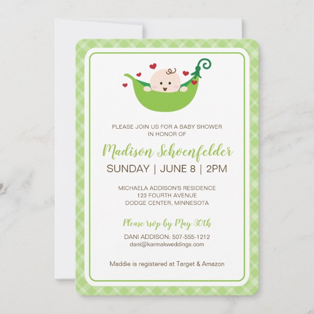 Guisante en la invitación de Baby Shower de la (Anverso)