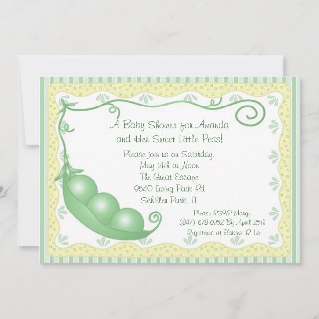 Guisantes de los tríos en una invitación de Baby (Anverso)