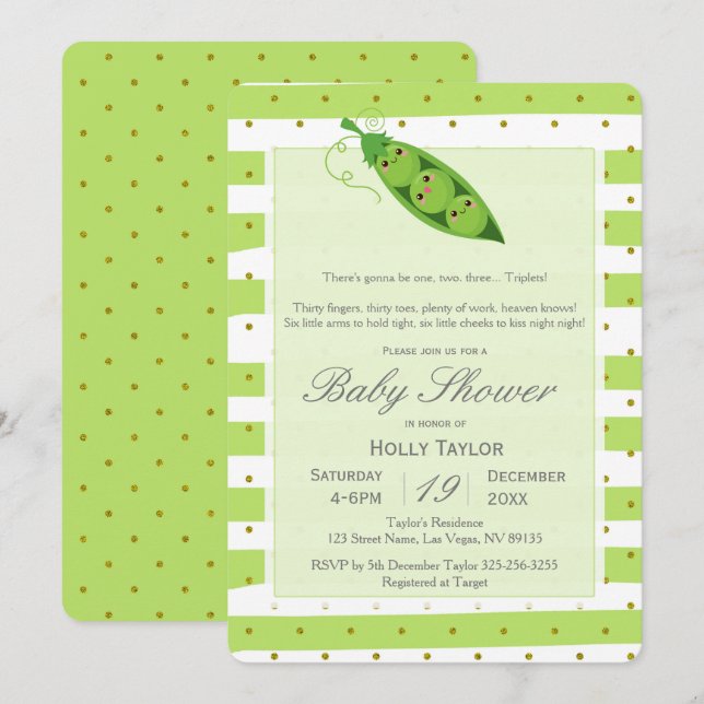 Guisantes del trío en una invitación de Baby (Anverso / Reverso)