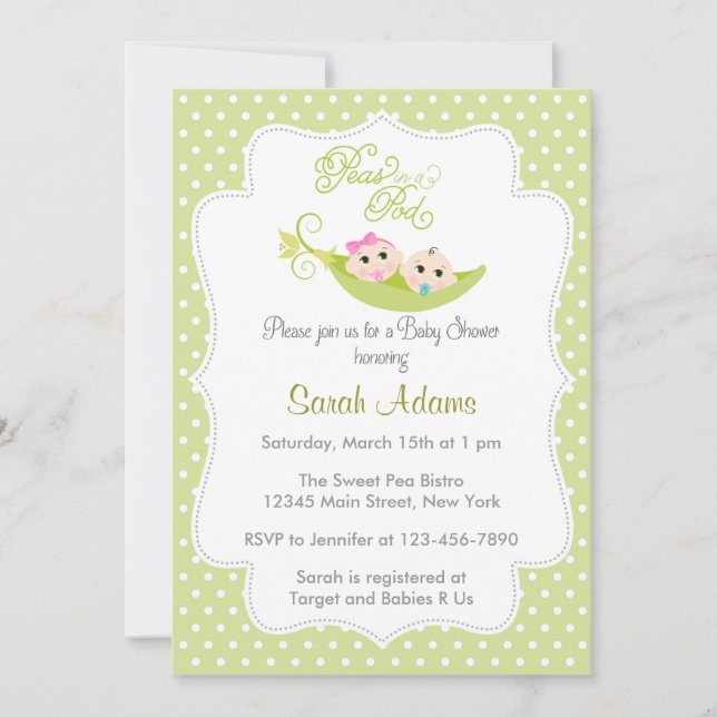 Guisantes en un verde de la invitación de Baby (Anverso)