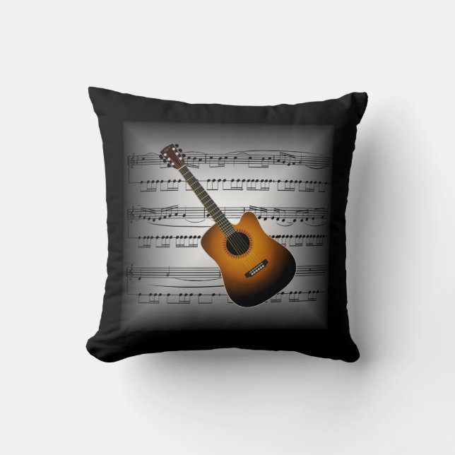 Guitar ~ 3-D Hoja Música ~ Gris/Negro almohada ~ (Anverso)