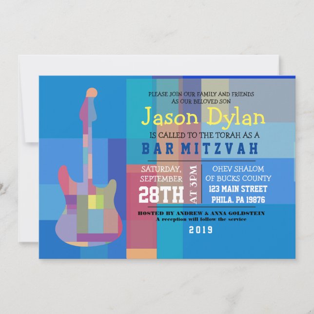 GUITAR BLUES Musical Bar Bat Mitzvah Invitación (Anverso)