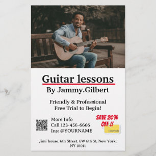 Guitar Lessons Flyer Impresión de doble cara