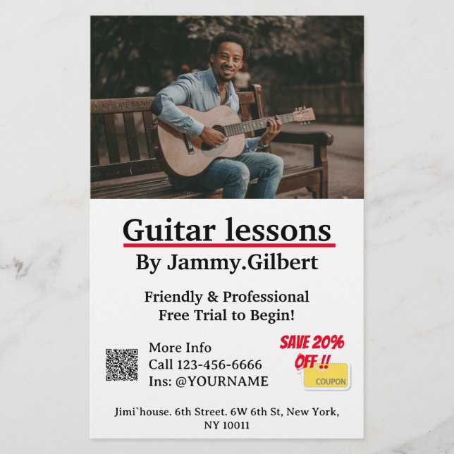 Guitar Lessons Flyer Impresión de doble cara (Frente)