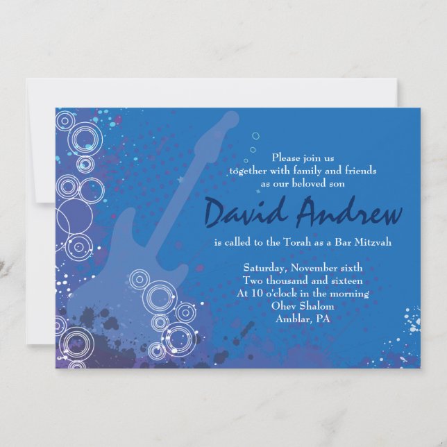 Guitar Musical Bar Bat Mitzvah Invitación (Anverso)
