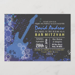 GUITAR Musical Bar Bat Mitzvah Invitación Fiesta