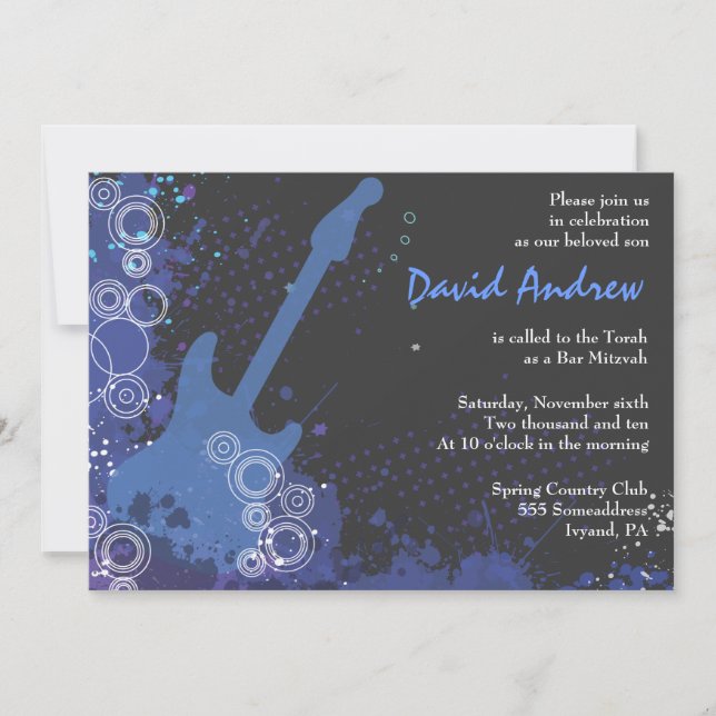 Guitar Musical Bar Bat Mitzvah Invitación Fiesta (Anverso)