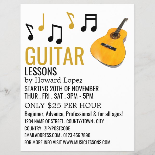 Guitar Notes, Guitar Lessons Advertising Flyer (Frente)