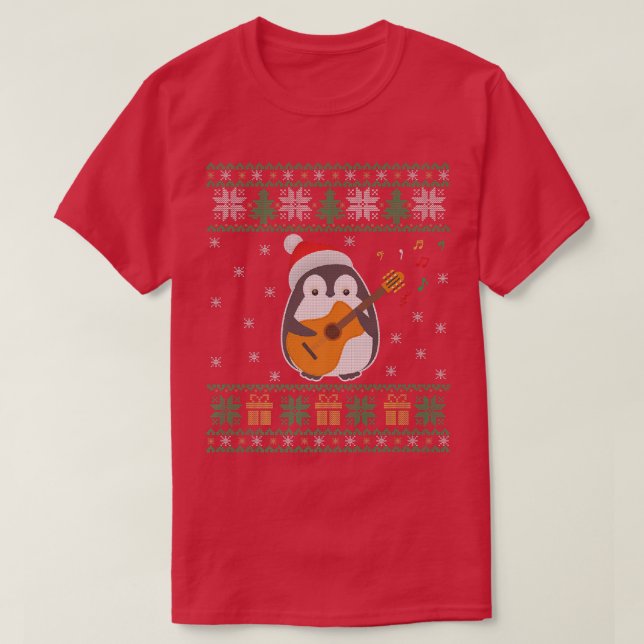 Guitar Ugly Christmas Sweater Penguin Xmas Family  (Diseño del anverso)