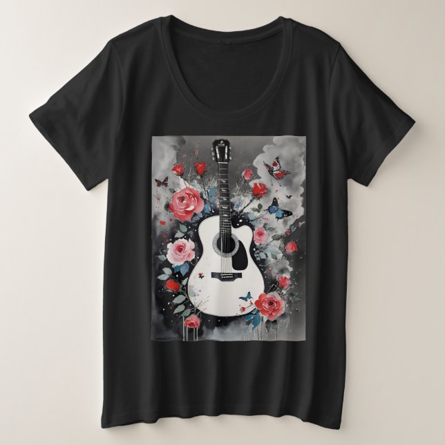 Guitarra acústica con Rosas y mariposas (Anverso del diseño)