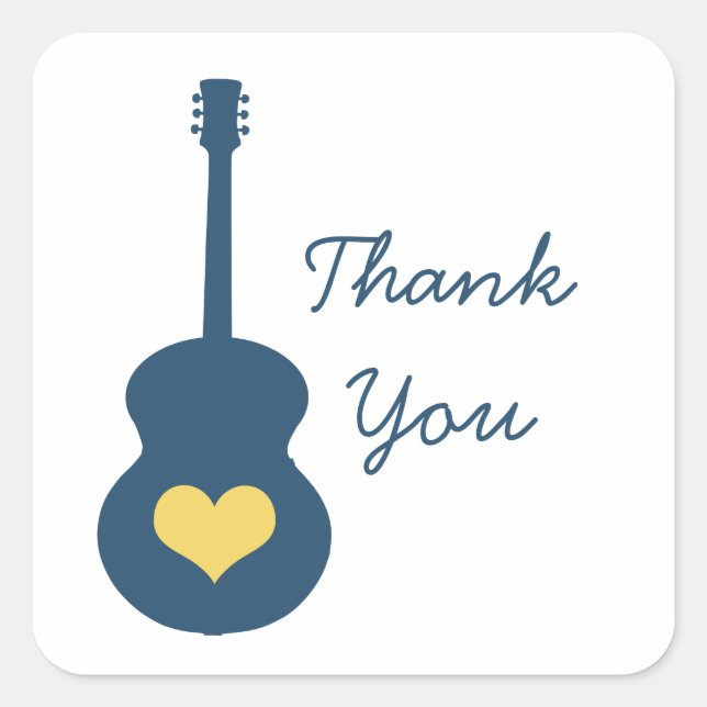 Guitarra Azul/Amarilla Corazón Gracias Pegatinas (Anverso)