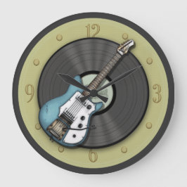 Guitarra de color azul vintage y reloj de pared de