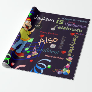 Guitarra de feliz cumpleaños con papel de envolver